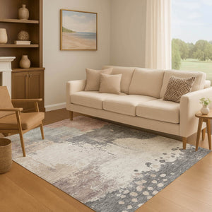 HomeRoots 10' Khaki Taupe & Copper Abstract Washable Area Rug – UV Protected, Durable, Stain Resistant Design 710388