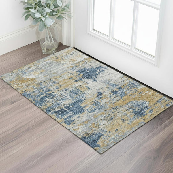 HomeRoots 5' X 8' Stylish Rust Beige and Blue Abstract Washable Area Rug with UV Protection for Modern Homes 710390