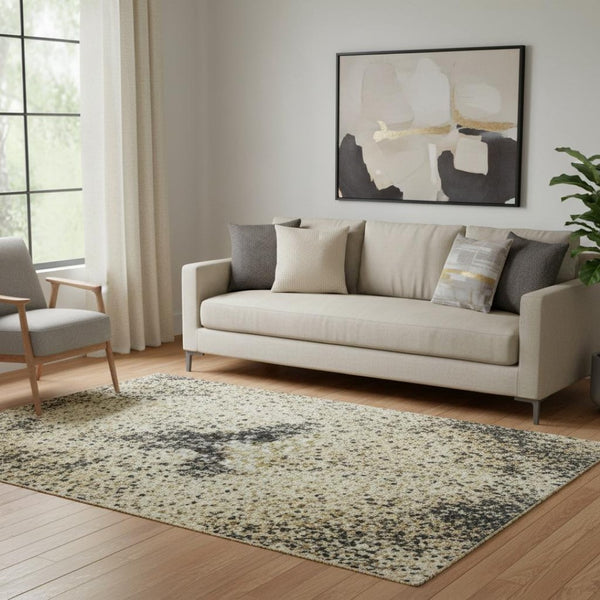 HomeRoots 8' Durable Washable Round Rug in Rust, Beige & Blue Abstract Design – UV Protection & Easy Care! 710391