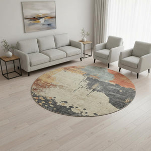 HomeRoots 8' X 10' Washable Abstract Area Rug in Rust, Beige & Blue - Durable, UV Protected & Non-Slip Design 710392