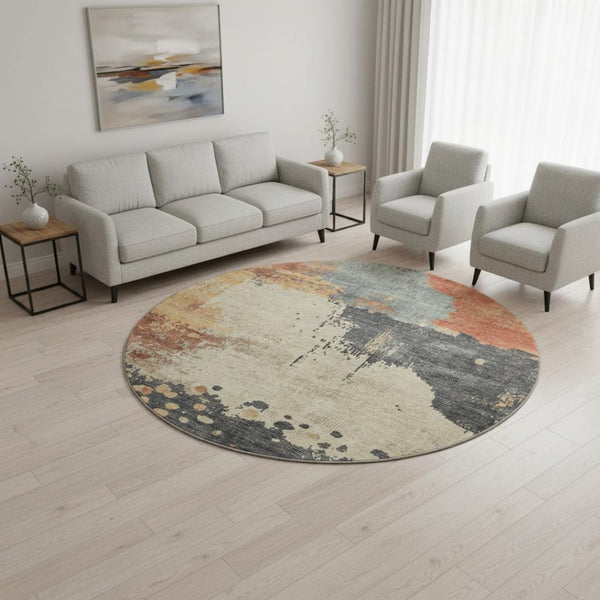 HomeRoots 8' X 10' Washable Abstract Area Rug in Rust, Beige & Blue - Durable, UV Protected & Non-Slip Design 710392