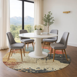 HomeRoots 8' X 10' Washable Abstract Area Rug in Rust, Beige & Blue - Durable, UV Protected & Non-Slip Design 710392