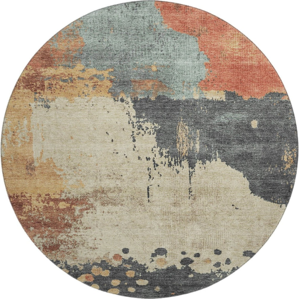 HomeRoots 8' X 10' Washable Abstract Area Rug in Rust, Beige & Blue - Durable, UV Protected & Non-Slip Design 710392