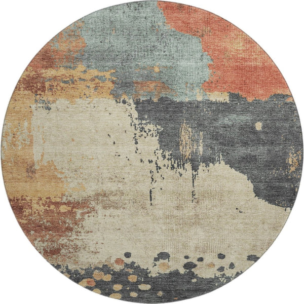 HomeRoots 8' X 10' Washable Abstract Area Rug in Rust, Beige & Blue - Durable, UV Protected & Non-Slip Design 710392