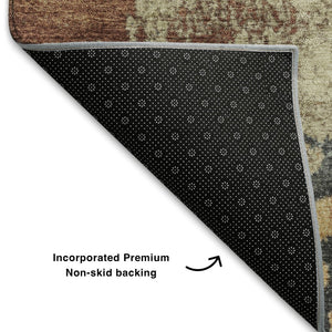 HomeRoots 8' X 10' Washable Abstract Area Rug in Rust, Beige & Blue - Durable, UV Protected & Non-Slip Design 710392