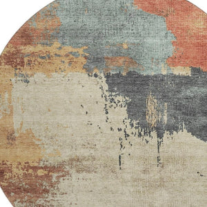 HomeRoots 8' X 10' Washable Abstract Area Rug in Rust, Beige & Blue - Durable, UV Protected & Non-Slip Design 710392