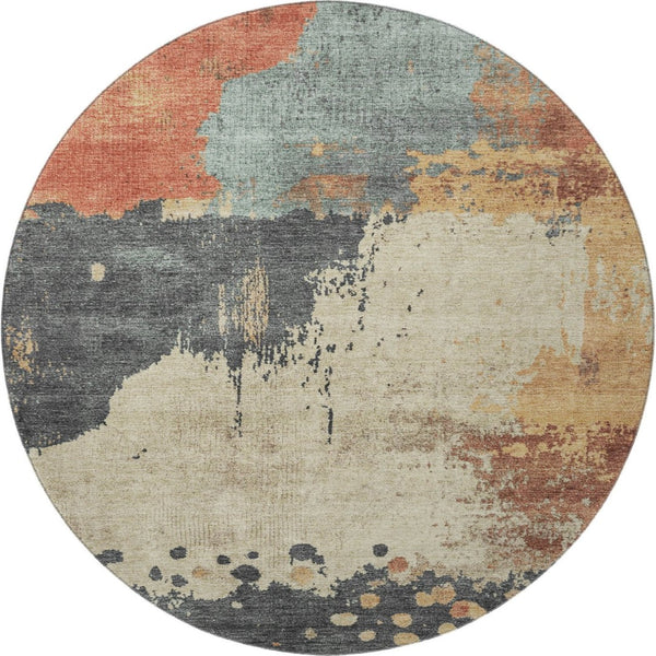 HomeRoots 8' X 10' Washable Abstract Area Rug in Rust, Beige & Blue - Durable, UV Protected & Non-Slip Design 710392