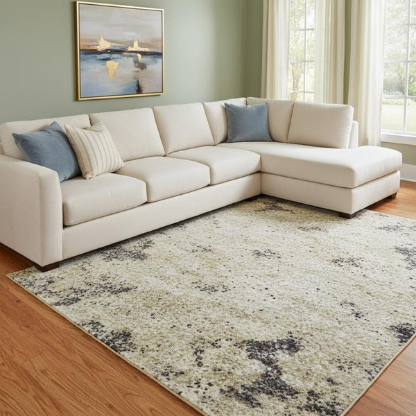 HomeRoots 9' X 12' Stylish Rust Beige & Blue Abstract Washable Area Rug with UV Protection for High-Traffic Rooms 710393