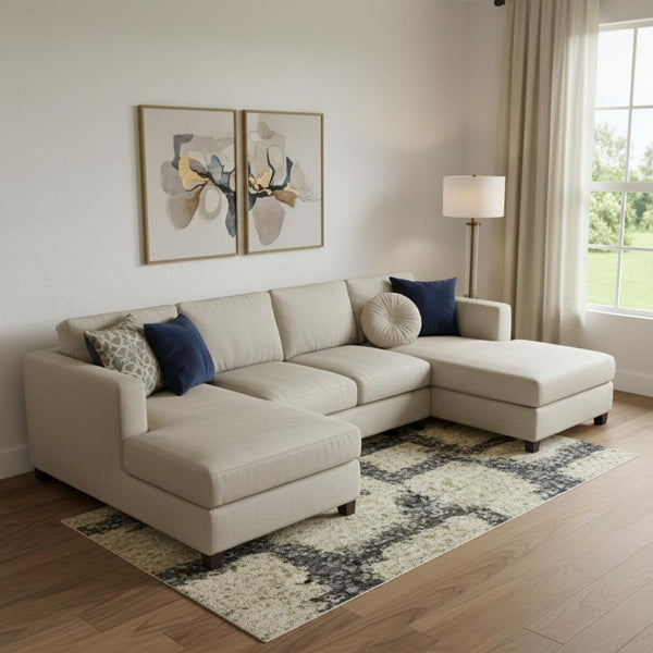 HomeRoots 10' X 14' Washable Area Rug in Rust Beige & Blue - Durable, UV Protected, Non-Slip for Modern Homes 710394
