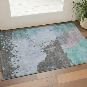 HomeRoots 5' X 8' Teal And Taupe Abstract Area Rug - Washable, UV Protected, Stain Resistant for Busy Homes 710396