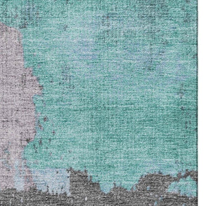 HomeRoots 8' Teal And Taupe Abstract Washable Round Rug - Durable, Stylish, Stain Resistant & UV Protected Design 710397