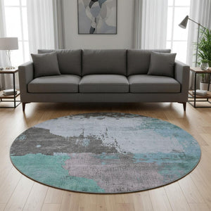 HomeRoots 8' X 10' Stylish Teal and Taupe Washable Area Rug with UV Protection for Homes with Kids & Pets 710398