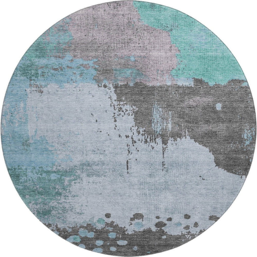 HomeRoots 8' X 10' Stylish Teal and Taupe Washable Area Rug with UV Protection for Homes with Kids & Pets 710398