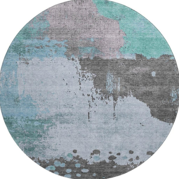 HomeRoots 8' X 10' Stylish Teal and Taupe Washable Area Rug with UV Protection for Homes with Kids & Pets 710398