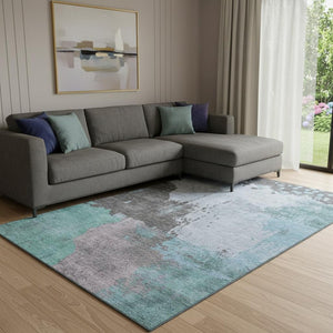 HomeRoots 9' X 12' Teal And Taupe Abstract Washable Area Rug - UV Protected, Stain-Resistant & Durable Design 710399