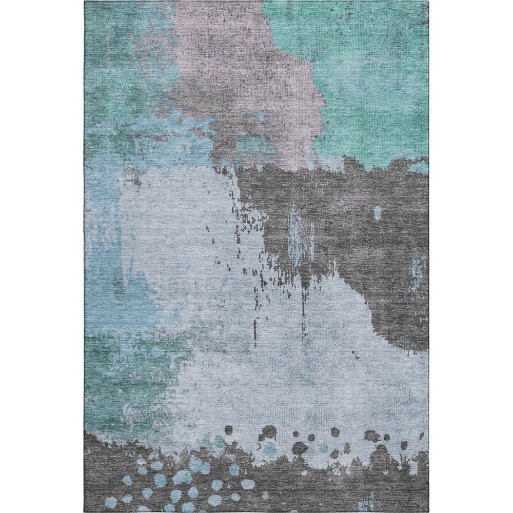 HomeRoots 9' X 12' Teal And Taupe Abstract Washable Area Rug - UV Protected, Stain-Resistant & Durable Design 710399