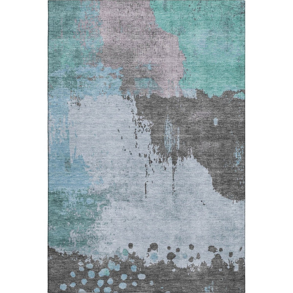 HomeRoots 9' X 12' Teal And Taupe Abstract Washable Area Rug - UV Protected, Stain-Resistant & Durable Design 710399