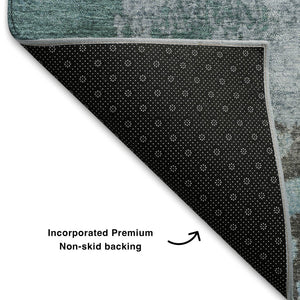 HomeRoots 9' X 12' Teal And Taupe Abstract Washable Area Rug - UV Protected, Stain-Resistant & Durable Design 710399