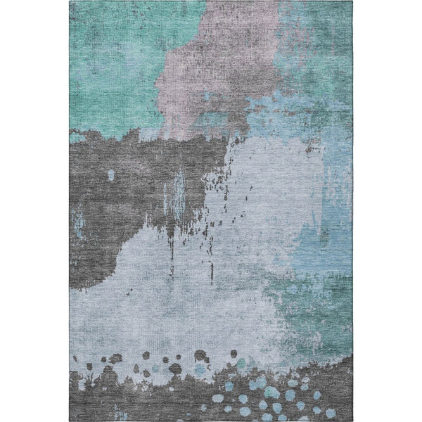 HomeRoots 9' X 12' Teal And Taupe Abstract Washable Area Rug - UV Protected, Stain-Resistant & Durable Design 710399