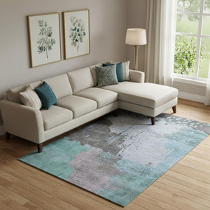 HomeRoots 10' Teal and Taupe Abstract Area Rug - Washable, UV Protected, Stain Resistant for High-Traffic Spaces 710400