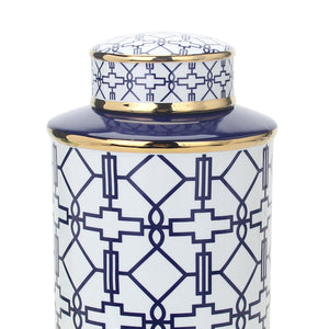 English Elm Elegant White Ceramic Ginger Jar With Blue Geometric Design - Stylish Storage & Accent Piece B030P308552
