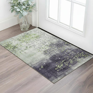 HomeRoots 5' X 8' Artichoke Green & Eggplant Geometric Washable Area Rug - UV Protected, Pet-Friendly Style! 710402