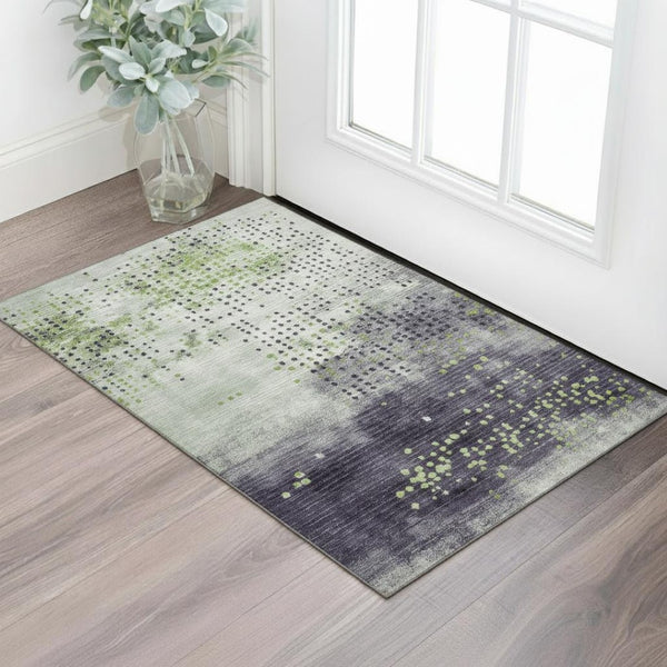 HomeRoots 5' X 8' Artichoke Green & Eggplant Geometric Washable Area Rug - UV Protected, Pet-Friendly Style! 710402