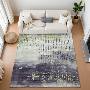 HomeRoots 5' X 8' Artichoke Green & Eggplant Geometric Washable Area Rug - UV Protected, Pet-Friendly Style! 710402