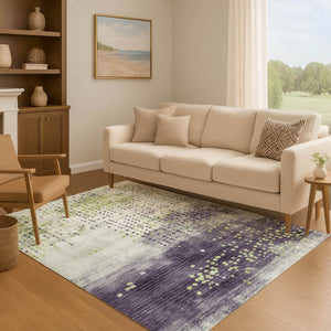 HomeRoots 5' X 8' Artichoke Green & Eggplant Geometric Washable Area Rug - UV Protected, Pet-Friendly Style! 710402