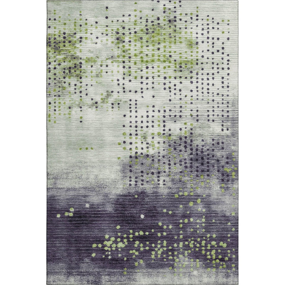 HomeRoots 8' Geometric Round Rug in Artichoke Green & Eggplant - Washable, UV-Protected, Durable Design! 710403