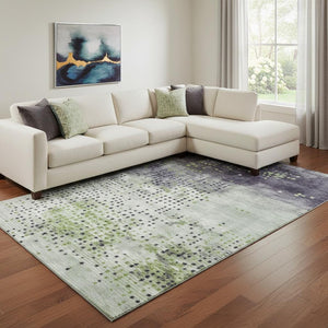HomeRoots 9' X 12' Geometric Artichoke Green & Eggplant Area Rug - Washable, UV Protected for High-Traffic Spaces 710406