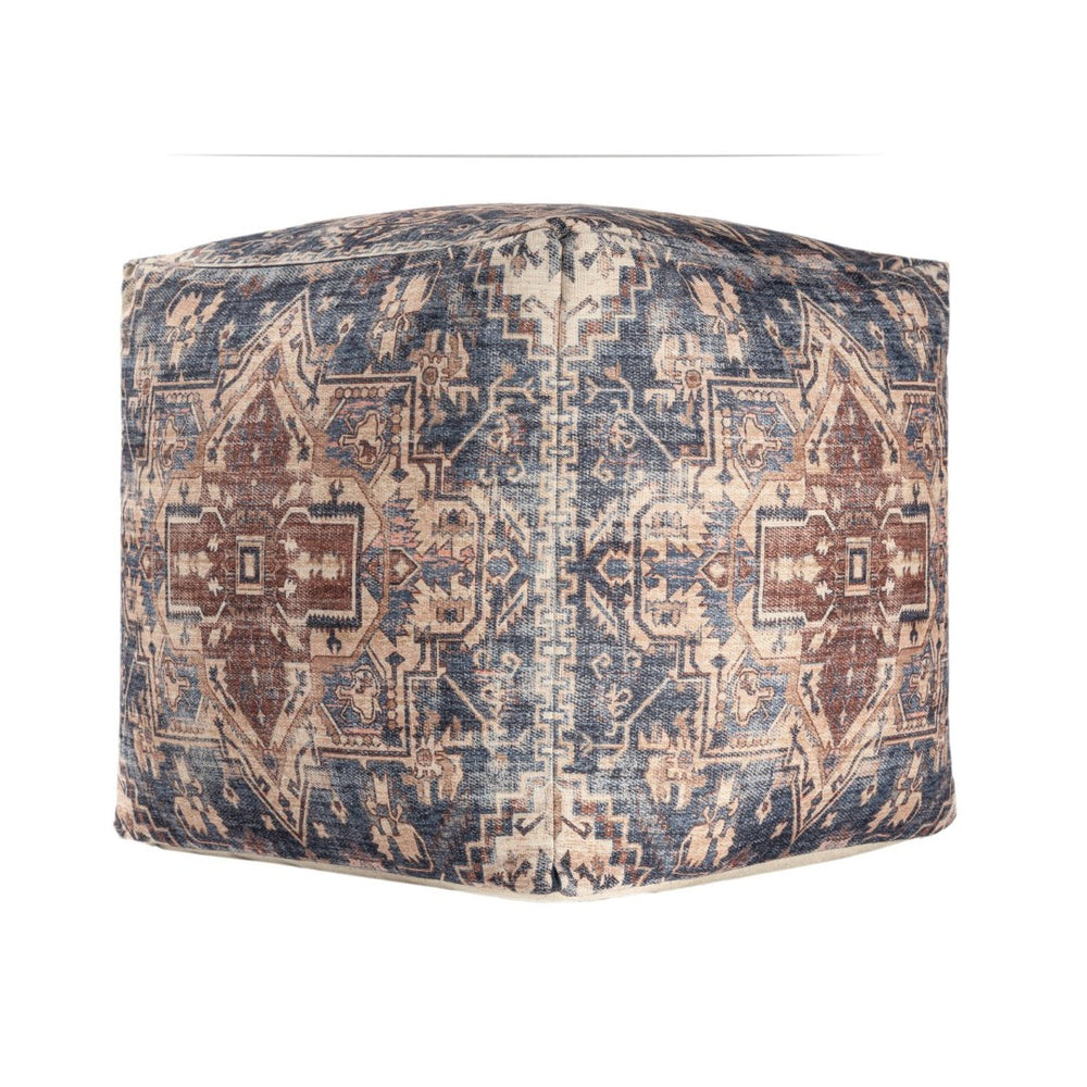 HomeRoots 8' Linen and Blue Geometric Round Rug - Washable, UV Protected, Stylish for Modern Spaces & Durability 710438