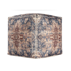 HomeRoots 8' Linen and Blue Geometric Round Rug - Washable, UV Protected, Stylish for Modern Spaces & Durability 710438