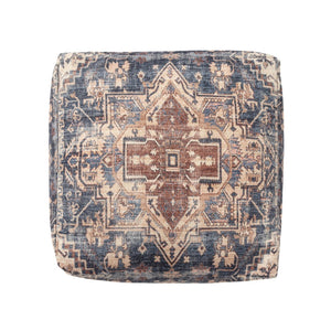 HomeRoots 8' Linen and Blue Geometric Round Rug - Washable, UV Protected, Stylish for Modern Spaces & Durability 710438