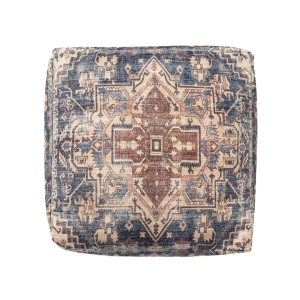HomeRoots 8' Linen and Blue Geometric Round Rug - Washable, UV Protected, Stylish for Modern Spaces & Durability 710438
