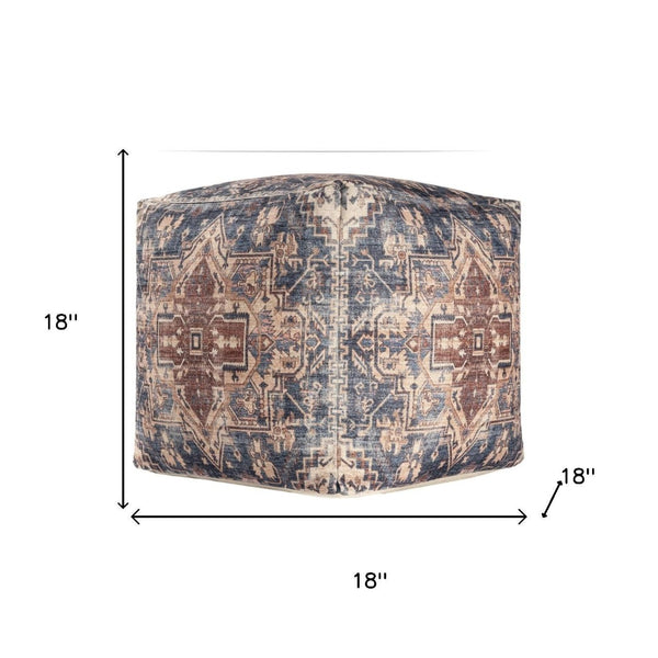 HomeRoots 8' Linen and Blue Geometric Round Rug - Washable, UV Protected, Stylish for Modern Spaces & Durability 710438