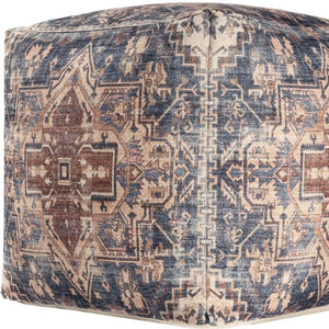 HomeRoots 8' Linen and Blue Geometric Round Rug - Washable, UV Protected, Stylish for Modern Spaces & Durability 710438