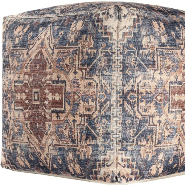 HomeRoots 8' Linen and Blue Geometric Round Rug - Washable, UV Protected, Stylish for Modern Spaces & Durability 710438