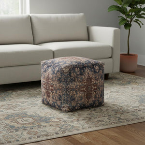 HomeRoots 8' Linen and Blue Geometric Round Rug - Washable, UV Protected, Stylish for Modern Spaces & Durability 710438