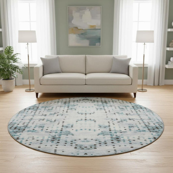 HomeRoots 8' X 10' Teal & Chocolate Geometric Washable Area Rug – Durable, UV-Protected, Easy-Care Design! 710451