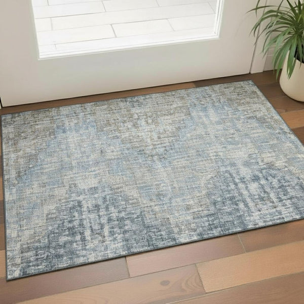 HomeRoots 5' X 8' Stylish Denim Blue & Ivory Geometric Area Rug - UV Protected, Washable, Stain Resistant Design 710455