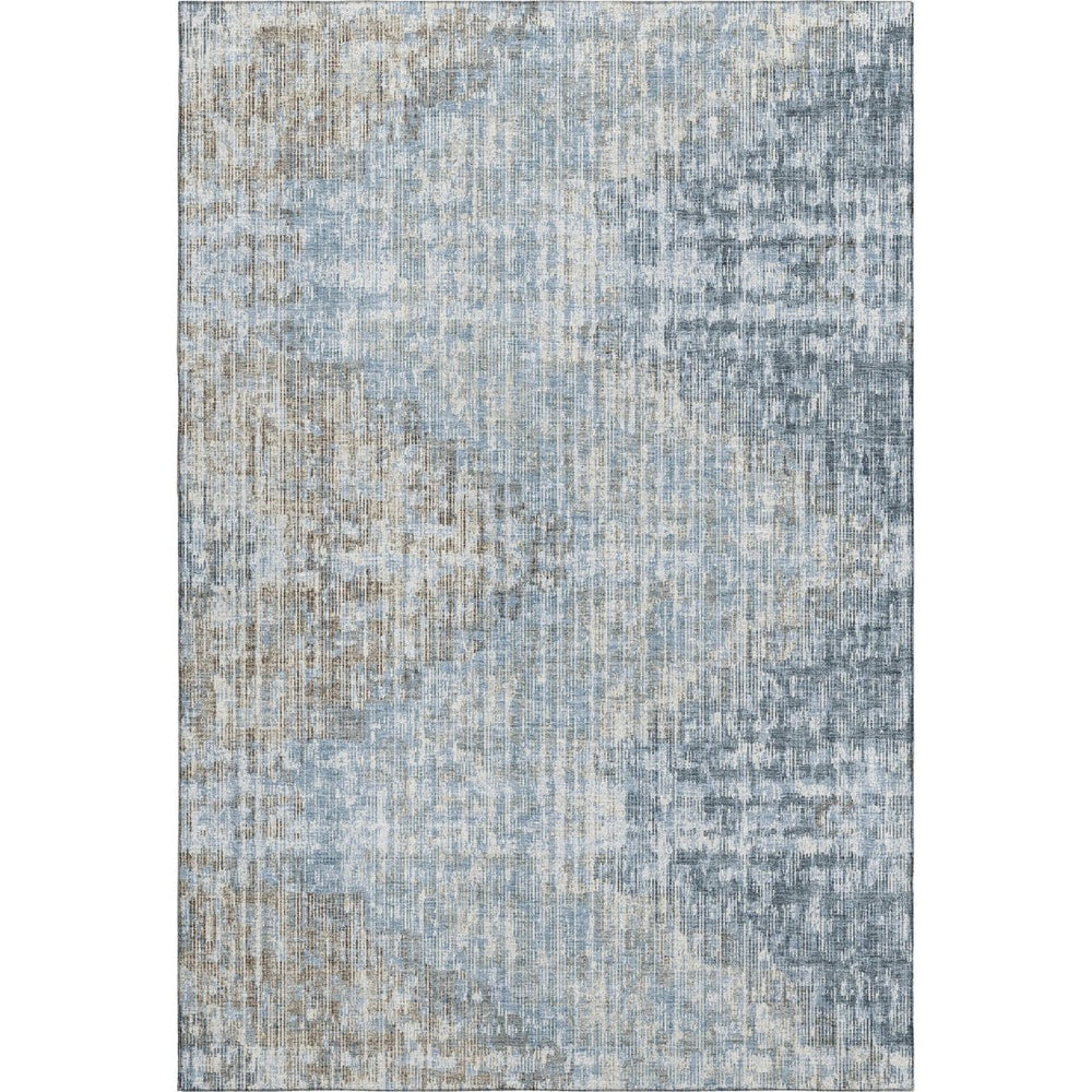 HomeRoots 8' Denim Blue Geometric Washable Round Rug with UV Protection, Stain Resistance & Non-Slip Backing 710456