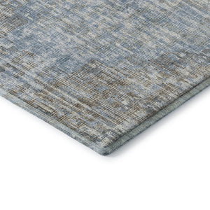 HomeRoots 8' Denim Blue Geometric Washable Round Rug with UV Protection, Stain Resistance & Non-Slip Backing 710456