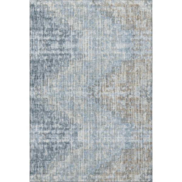 HomeRoots 8' Denim Blue Geometric Washable Round Rug with UV Protection, Stain Resistance & Non-Slip Backing 710456