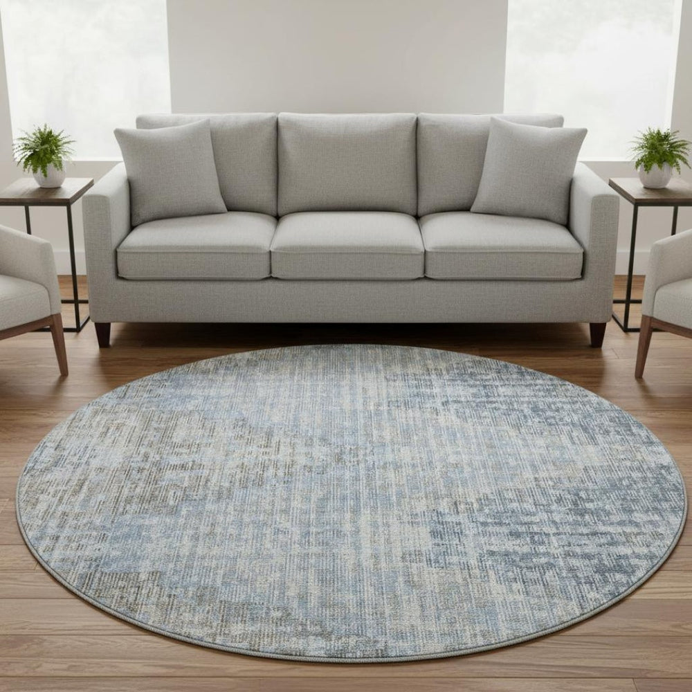 HomeRoots 8' X 10' Denim Blue & Ivory Geometric Area Rug - Washable, UV Protected, Durable for Homes & Style 710457