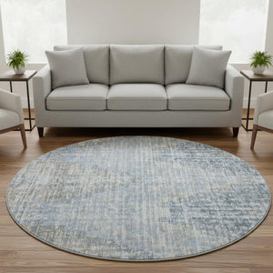 HomeRoots 8' X 10' Denim Blue & Ivory Geometric Area Rug - Washable, UV Protected, Durable for Homes & Style 710457