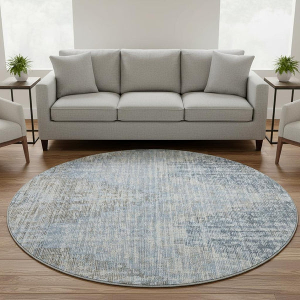 HomeRoots 8' X 10' Denim Blue & Ivory Geometric Area Rug - Washable, UV Protected, Durable for Homes & Style 710457