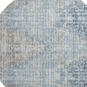 HomeRoots 8' X 10' Denim Blue & Ivory Geometric Area Rug - Washable, UV Protected, Durable for Homes & Style 710457