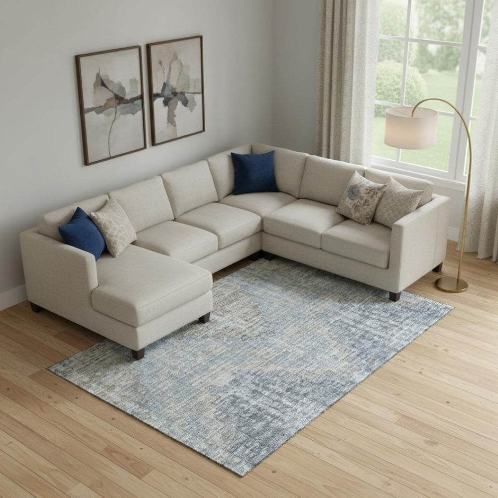 HomeRoots 10' X 14' Denim Blue & Ivory Geometric Area Rug - Durable, Stain-Resistant, UV Protected for Homes 710459