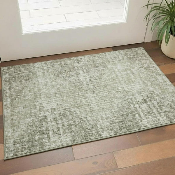 HomeRoots 5' X 8' Fern Green Geometric Area Rug - Washable, UV Protected, Stain Resistant for Busy Homes 710461